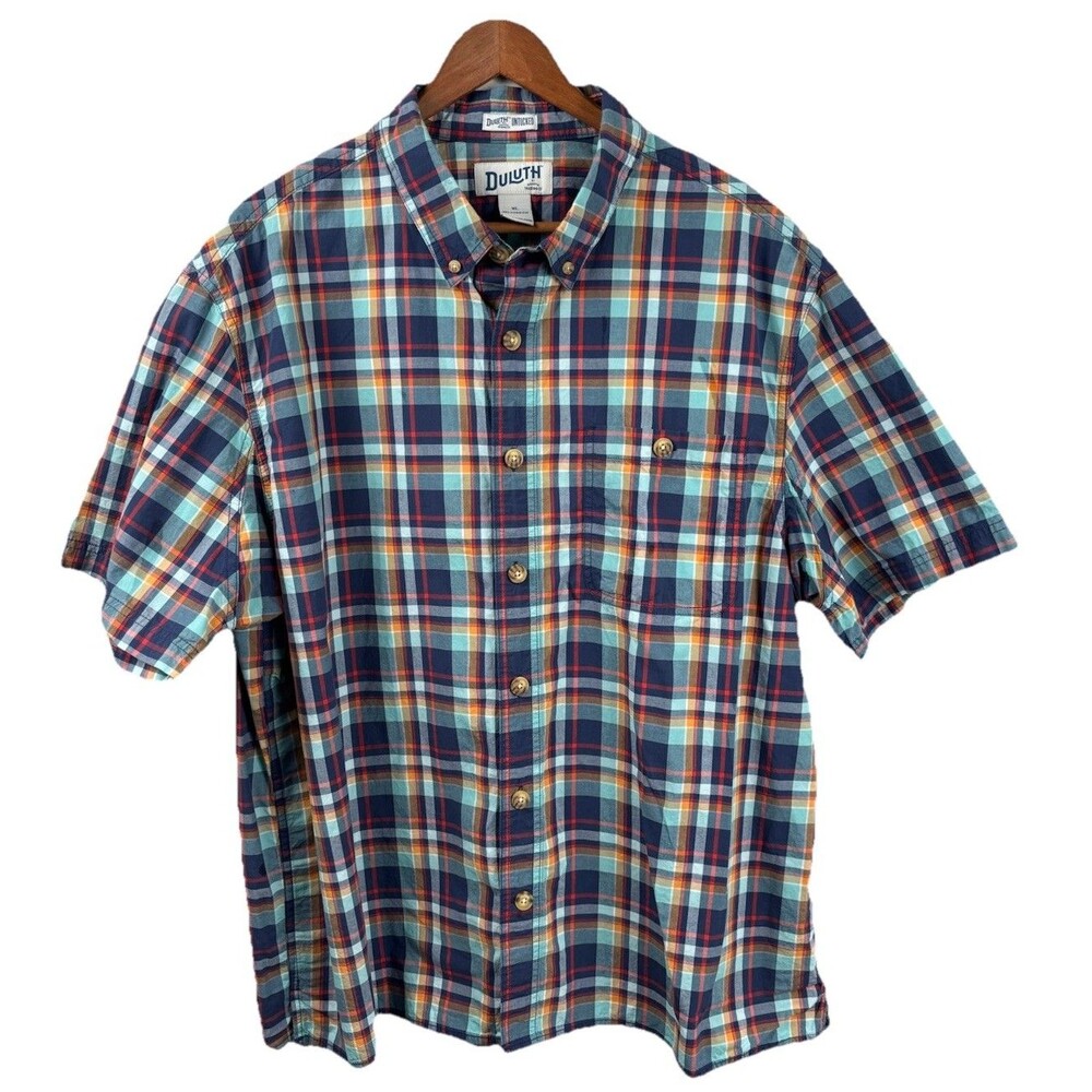 Duluth Trading Untucked Relaxed Fit Plaid Short Sleeve Button Down Shirt XL